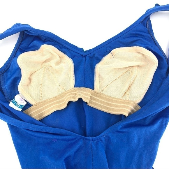 Vintage 80’s Ebb Tide One Piece Swimsuit Belted Bathing Suit Blue Pinup L / 16 - Picture 5 of 11